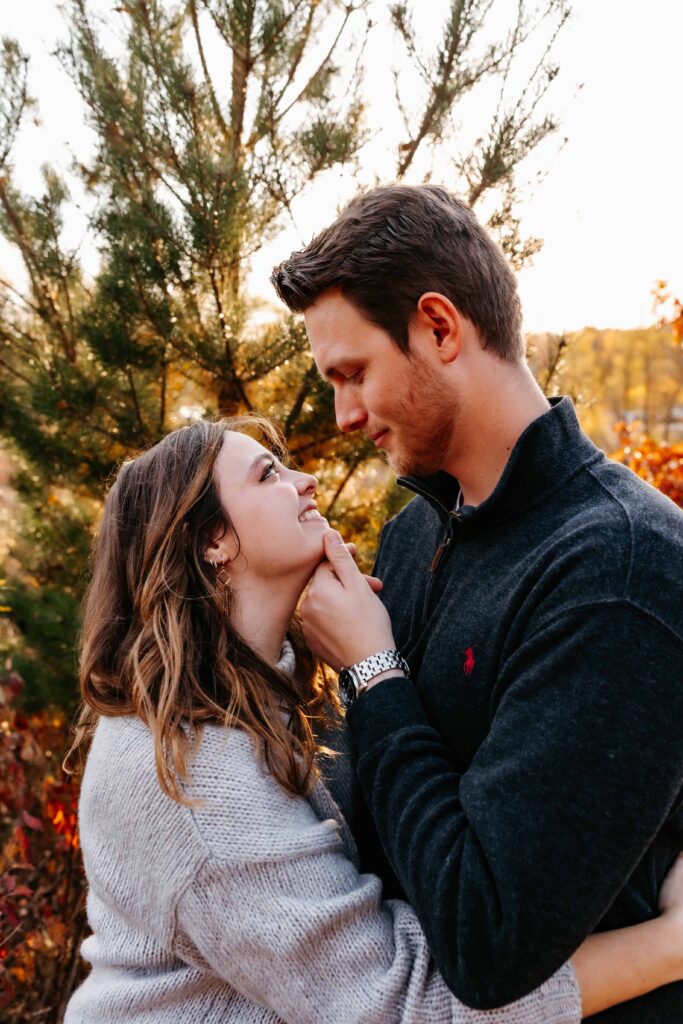 a man and woman looking at each other